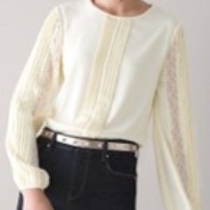 White Houe Black Market Pintuck Lace Trim Blouse Buttermilk